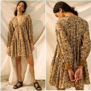 Anthropologie Let Me Be Floral Crochet  Jemma Tunic Long Sleeve Dress US 8